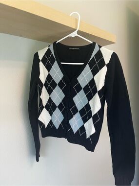 Brandy Melville Navy, White & Light Blue Argyle Cardigan Sweater
